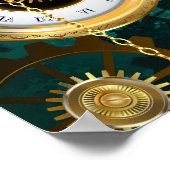 Steampunk-sieraden Horloge op een groene achtergro Poster (Hoek)