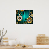 Steampunk-sieraden Horloge op een groene achtergro Poster (Keuken)