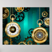 Steampunk-sieraden Horloge op een groene achtergro Poster (Voorkant)