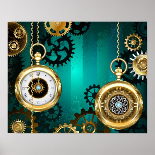 Steampunk-sieraden Horloge op een groene achtergro Poster (Voorkant)