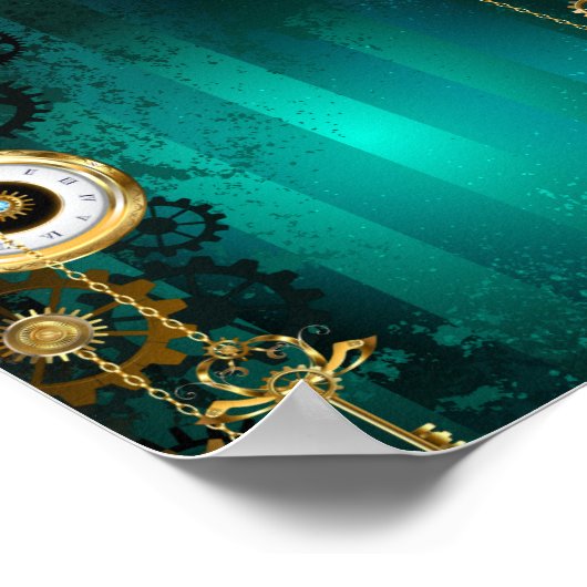 Steampunk-sieraden Horloge op een groene achtergro Poster (Hoek)
