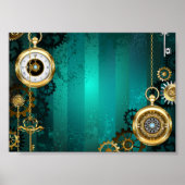 Steampunk-sieraden Horloge op een groene achtergro Poster (Voorkant)