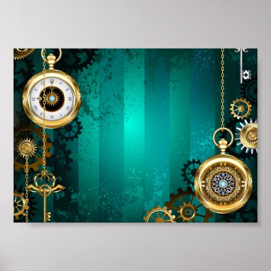 Steampunk-sieraden Horloge op een groene achtergro Poster (Voorkant)