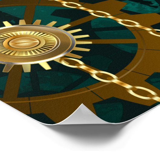 Steampunk-sieraden Horloge op een groene achtergro Poster (Hoek)