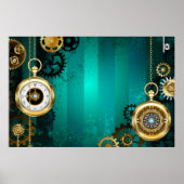 Steampunk-sieraden Horloge op een groene achtergro Poster (Voorkant)