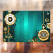 Steampunk-sieraden Horloge op een groene achtergro Raamsticker (Vel 2)