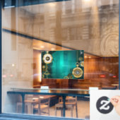 Steampunk-sieraden Horloge op een groene achtergro Raamsticker (Cafe Raam)