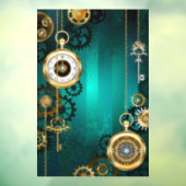 Steampunk-sieraden Horloge op een groene achtergro Raamsticker (Vel 3)