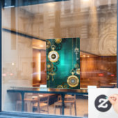 Steampunk-sieraden Horloge op een groene achtergro Raamsticker (Cafe Raam)