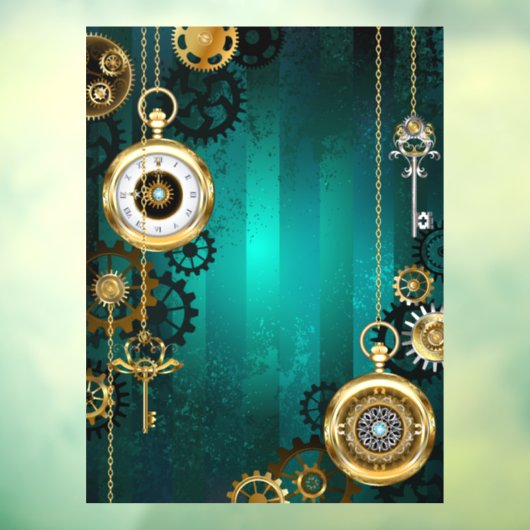 Steampunk-sieraden horloge op een groene achtergro raamsticker (Vel 3)