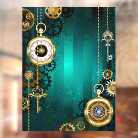 Steampunk-sieraden horloge op een groene achtergro raamsticker (Vel 2)
