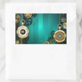 Steampunk-sieraden Horloge op een groene achtergro Rechthoekige Sticker (Tas)