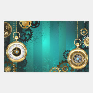Steampunk-sieraden Horloge op een groene achtergro Rechthoekige Sticker