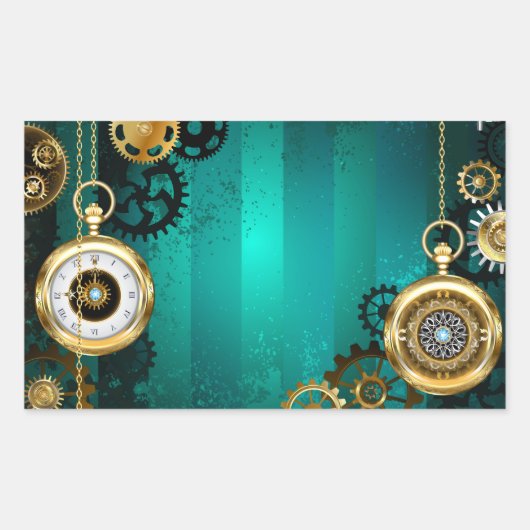 Steampunk-sieraden Horloge op een groene achtergro Rechthoekige Sticker (Voorkant)