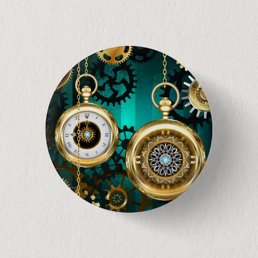 Steampunk-sieraden Horloge op een groene achtergro Ronde Button 3,2 Cm (Voorkant)