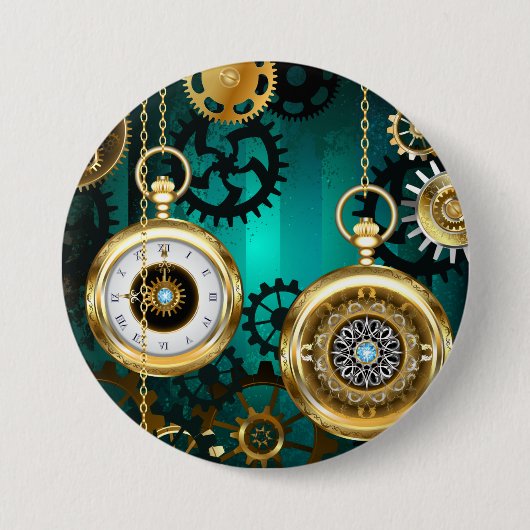 Steampunk-sieraden Horloge op een groene achtergro Ronde Button 7,6 Cm (Voorkant)