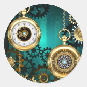 Steampunk-sieraden Horloge op een groene achtergro Ronde Sticker