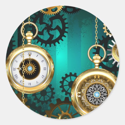 Steampunk-sieraden Horloge op een groene achtergro Ronde Sticker (Voorkant)