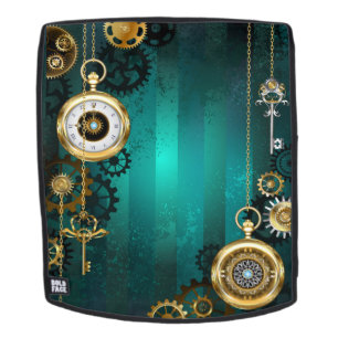 Steampunk-sieraden Horloge op een groene achtergro Rugtassen