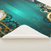 Steampunk-sieraden Horloge op een groene achtergro Sherpa Deken (3/4)