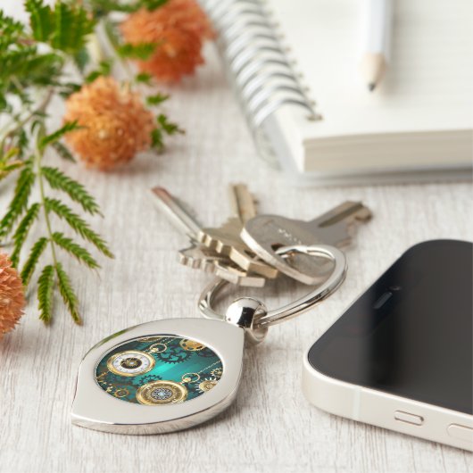 Steampunk-sieraden horloge op een groene achtergro sleutelhanger (Zijkant)