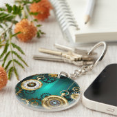 Steampunk-sieraden Horloge op een groene achtergro Sleutelhanger (Voorkant Rechts)