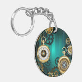Steampunk-sieraden Horloge op een groene achtergro Sleutelhanger (Voorkant Links)