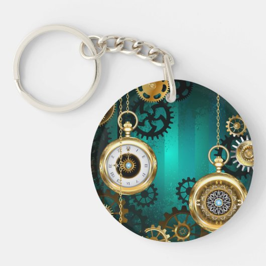 Steampunk-sieraden Horloge op een groene achtergro Sleutelhanger (Voorkant)