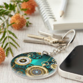 Steampunk-sieraden Horloge op een groene achtergro Sleutelhanger (Voorkant Rechts)