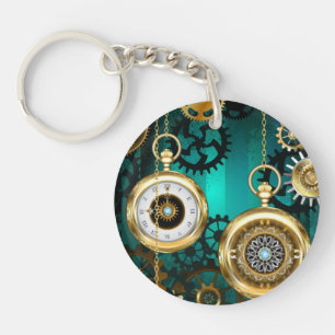 Steampunk-sieraden Horloge op een groene achtergro Sleutelhanger