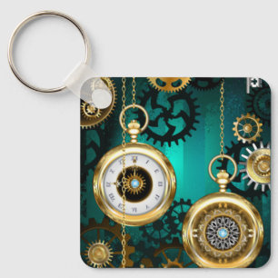 Steampunk-sieraden Horloge op een groene achtergro Sleutelhanger