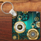 Steampunk-sieraden Horloge op een groene achtergro Sleutelhanger (Voorkant)