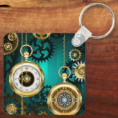 Steampunk-sieraden Horloge op een groene achtergro Sleutelhanger (Achterkant)