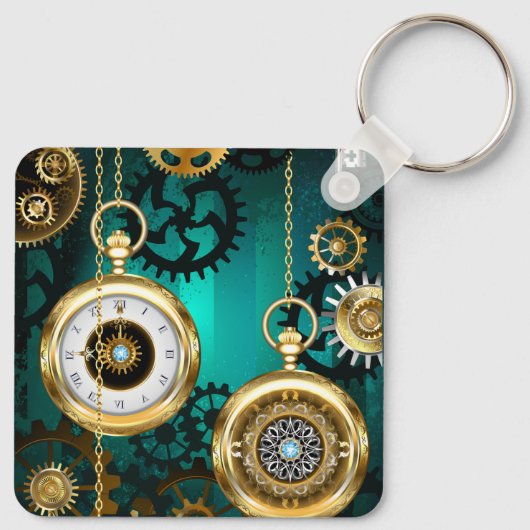 Steampunk-sieraden Horloge op een groene achtergro Sleutelhanger (Achterkant)