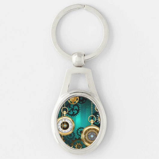 Steampunk-sieraden Horloge op een groene achtergro Sleutelhanger (Voorkant)