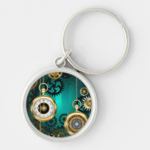 Steampunk-sieraden Horloge op een groene achtergro Sleutelhanger