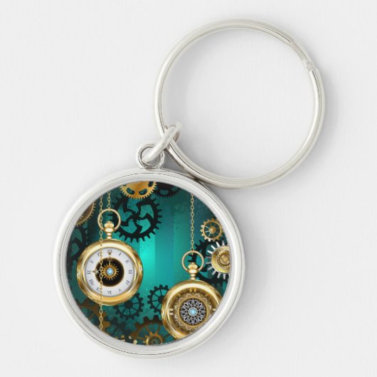 Steampunk-sieraden Horloge op een groene achtergro Sleutelhanger (Voorkant)