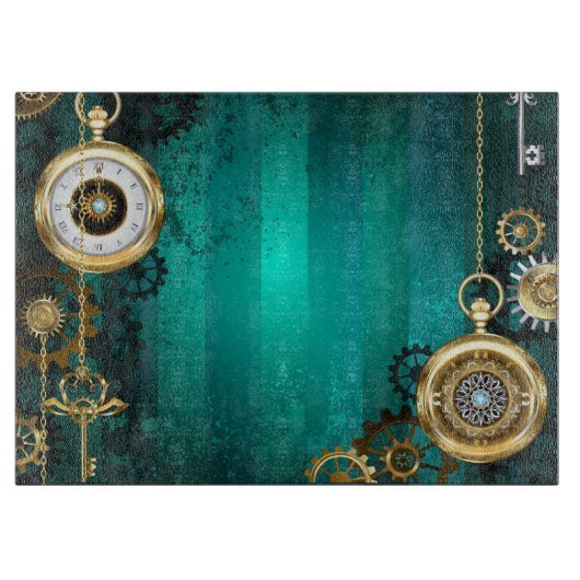 Steampunk-sieraden Horloge op een groene achtergro Snijplank (Voorkant)