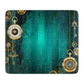 Steampunk-sieraden Horloge op een groene achtergro Snijplank (Voorkant)