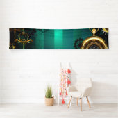 Steampunk-sieraden Horloge op een groene achtergro Spandoek (Insitu)