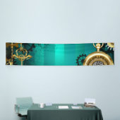 Steampunk-sieraden Horloge op een groene achtergro Spandoek (Beurs)