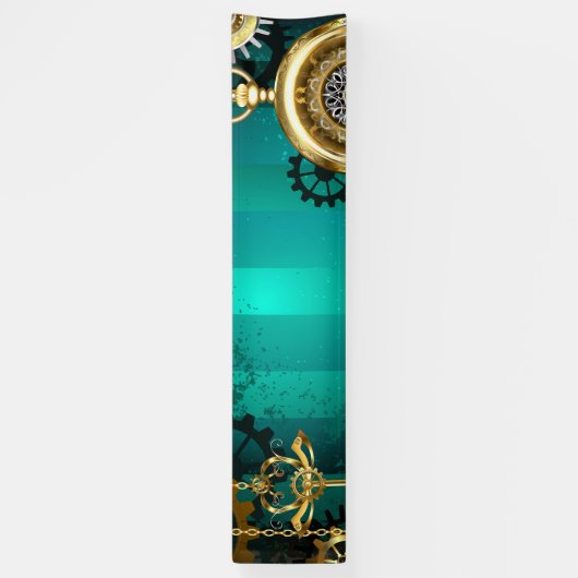 Steampunk-sieraden Horloge op een groene achtergro Spandoek (Verticaal)