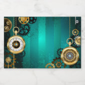 Steampunk-sieraden Horloge op een groene achtergro Sparkling Wijnetiket (Enkel label)