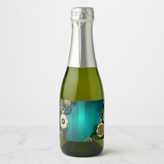 Steampunk-sieraden Horloge op een groene achtergro Sparkling Wijnetiket (Voorkant)