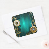 Steampunk-sieraden Horloge op een groene achtergro Vierkante Sticker (Envelop)