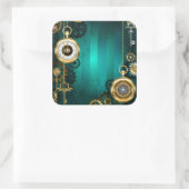 Steampunk-sieraden Horloge op een groene achtergro Vierkante Sticker (Tas)