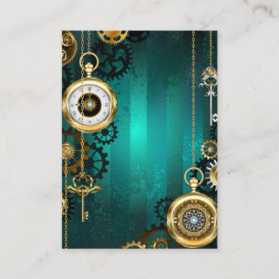 Steampunk-sieraden Horloge op een groene achtergro Visitekaartje