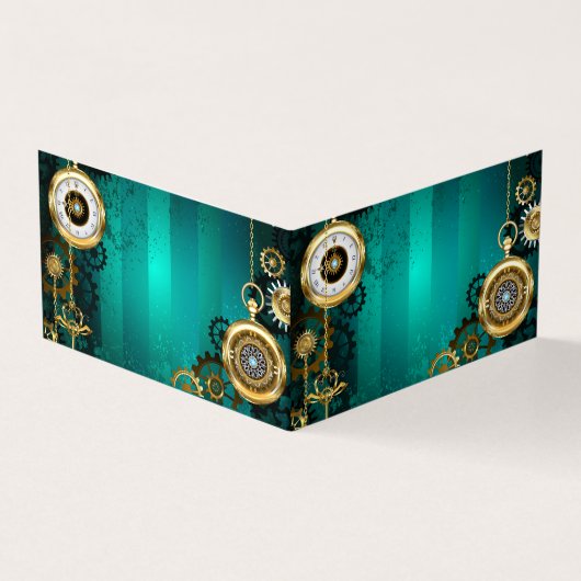 Steampunk-sieraden Horloge op een groene achtergro Visitekaartje (Buitenkant)