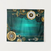 Steampunk-sieraden Horloge op een groene achtergro Wandkleed (Voorkant (horizontaal))