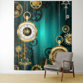 Steampunk-sieraden Horloge op een groene achtergro Wandkleed (In situ)